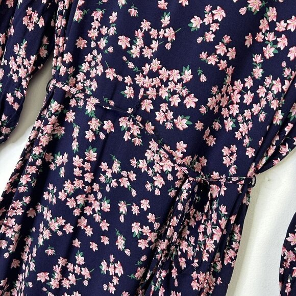 Draper James Navy Pink Floral Dress Women’s Size Small Tie Waist - Picture 4 of 12